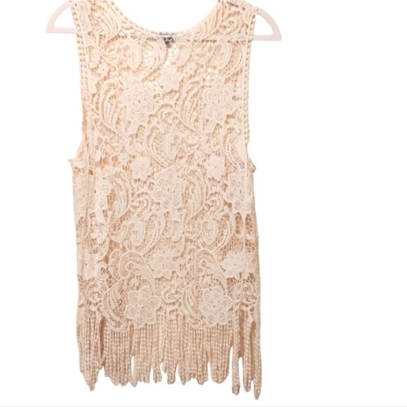 Lacy Vest Top Long Tank Fringe Scoop neck Dressy Size M NWOT - Picture 2 of 8